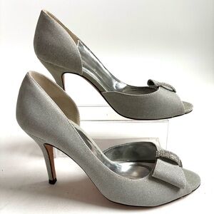 J.Renee SKYLAR Metallic Silver Open Toe Heels Size 9 1/2